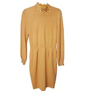 St. John Like New Women's Orange Yellow Mock Neck Long Sleeve Dress Size 6